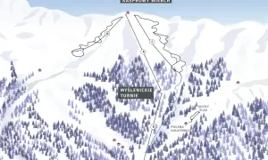 Mapa tras narciarskich Kasprowy Wierch. Od Kuźnic przez Myślenickie Turnie na szczyt.