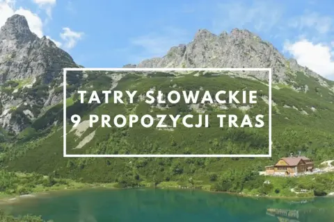 Malownicze tatry słowackie szczyty nad turkusowym jeziorem. Widok na góry i schronisko.