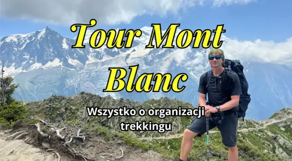 Mężczyzna z plecakiem na tle gór, przygotowuje się do trekkingu na trasie Tour Mont Blanc.