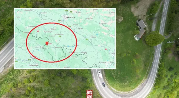 Mapa z zaznaczonym obszarem w okolicach Kłodzka i Kudowy-Zdroju, gdzie znajduje się droga stu zakrętów.