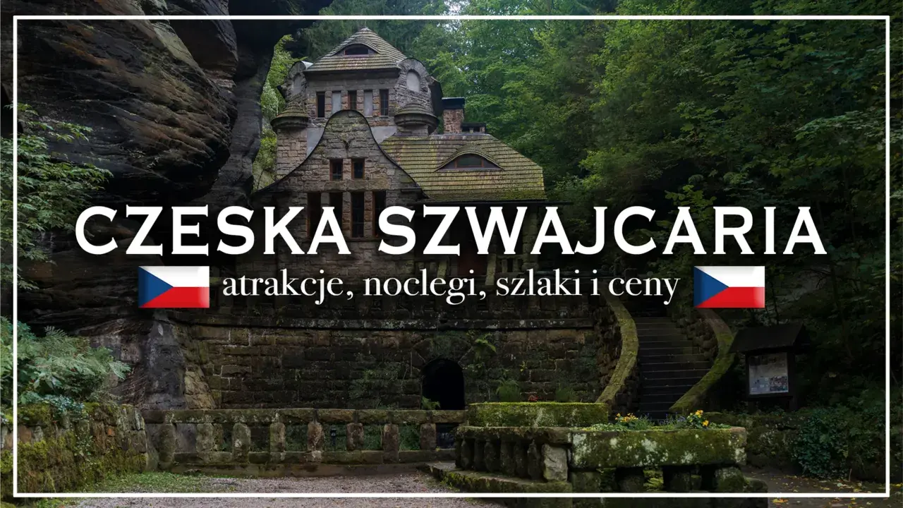 Kamienny zamek w otoczeniu zieleni, zapraszający do odkrywania atrakcji, noclegów i szlaków w **Czeskiej Szwajcarii**.