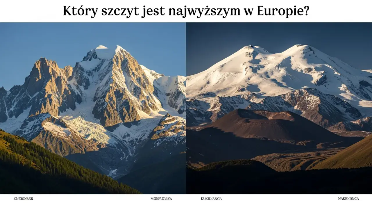 Dwa majestatyczne szczyty, jeden skalisty, drugi ośnieżony, rywalizują o miano najwyższego szczytu Europy.