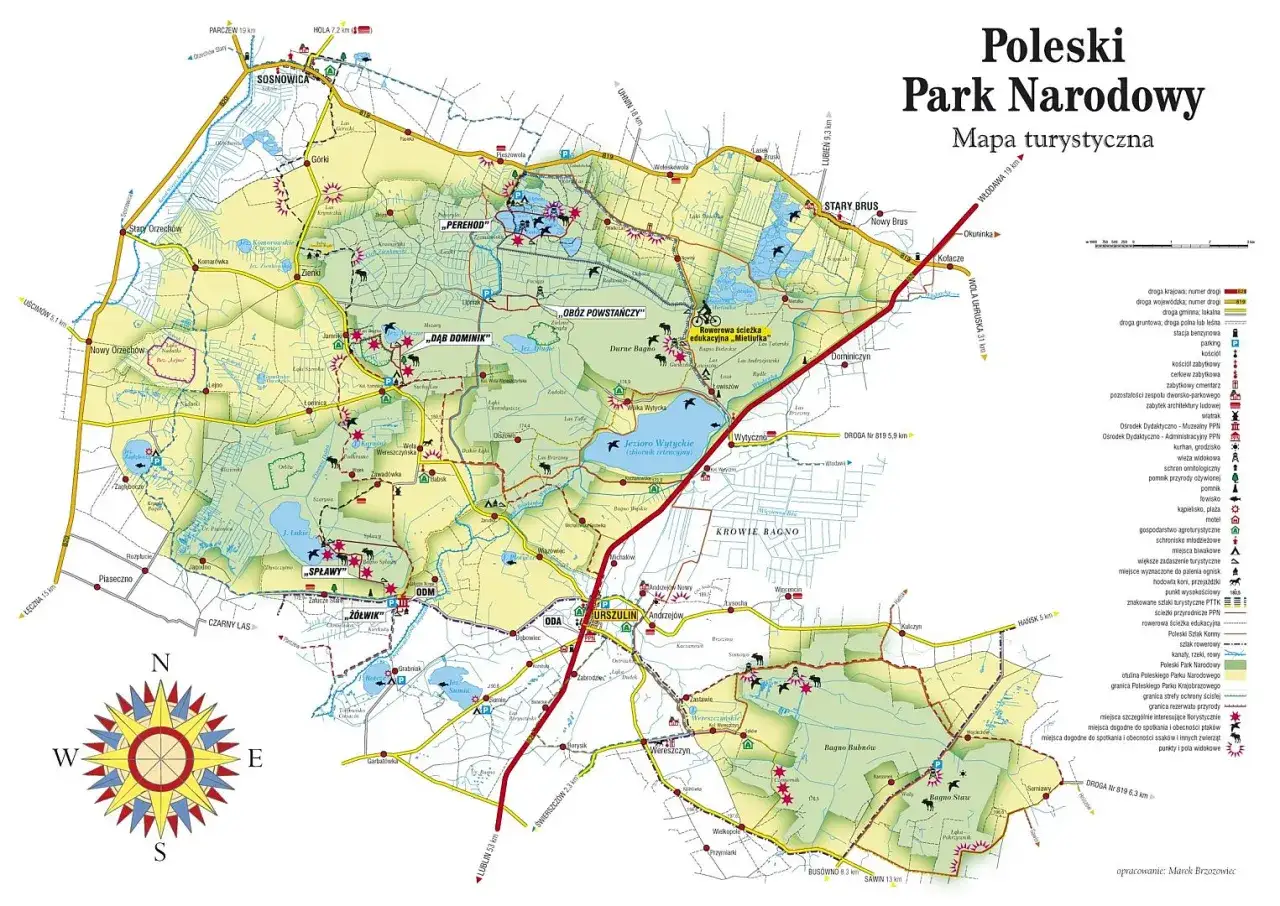 Mapa turystyczna Poleskiego Parku Narodowego. Poznaj ciekawe miejsca, szlaki i atrakcje przyrodnicze tego regionu.