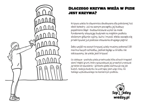 Dziewczyna z kotkiem przy Krzywej Wieży w Pizie. Poznaj ciekawostki o jej budowie i przetrwaniu trzęsień ziemi.