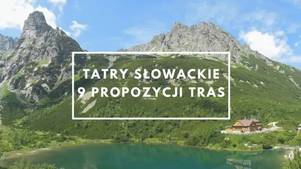 Malownicze tatry słowackie szczyty nad turkusowym jeziorem. Widok na góry i schronisko.