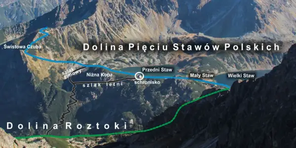 Trasa przez Dolinę 5 Stawów Polskich: od Świstowej Czuby przez schronisko, Przedni, Mały i Wielki Staw. Czas na wędrówkę.